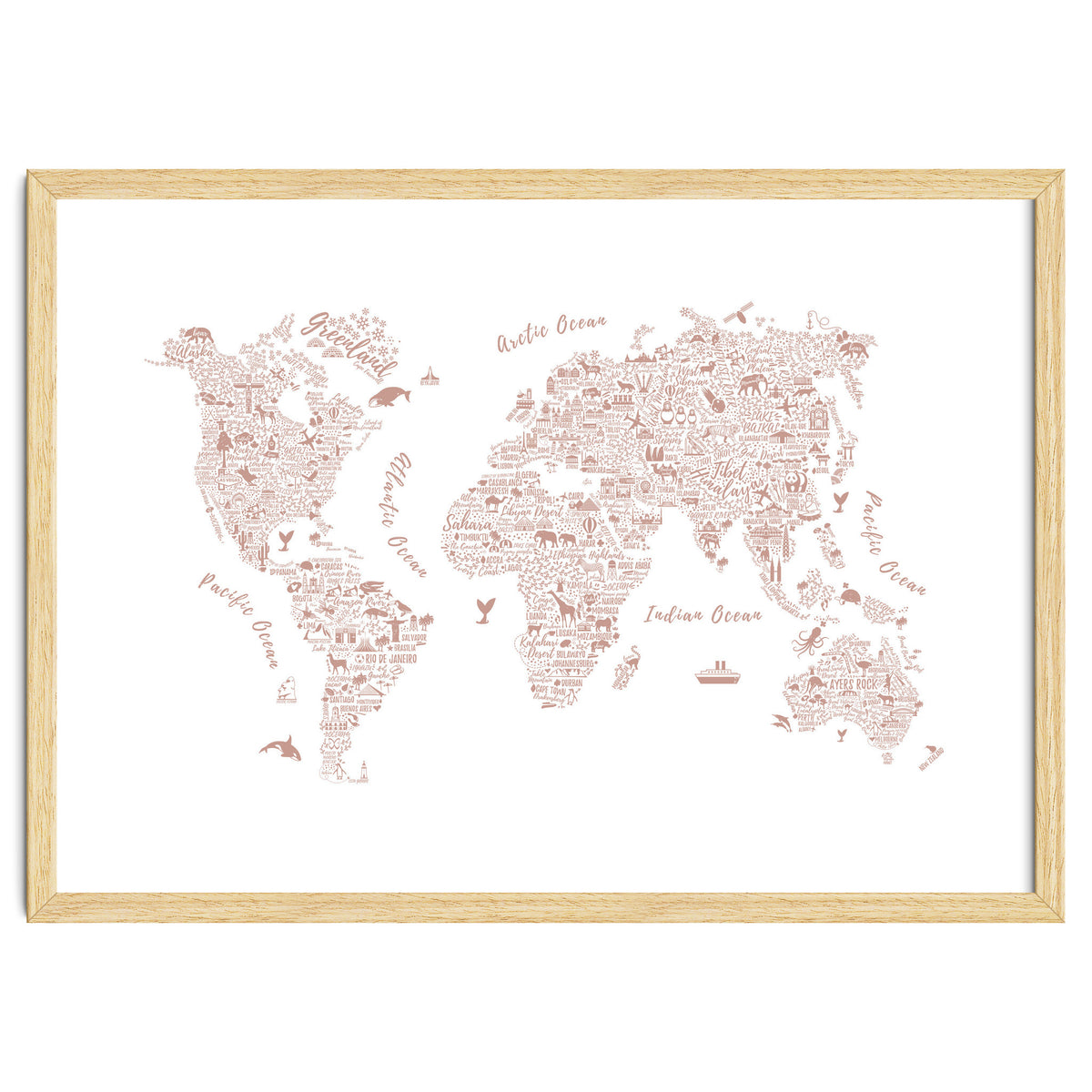 Typography World Map in Pink