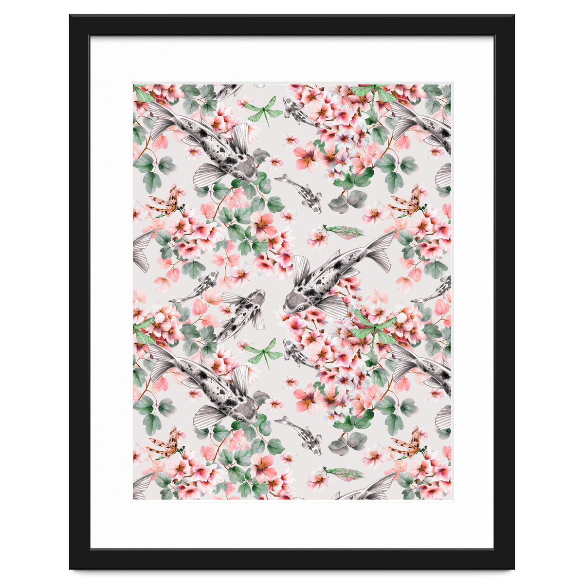 Asian fish among flowers