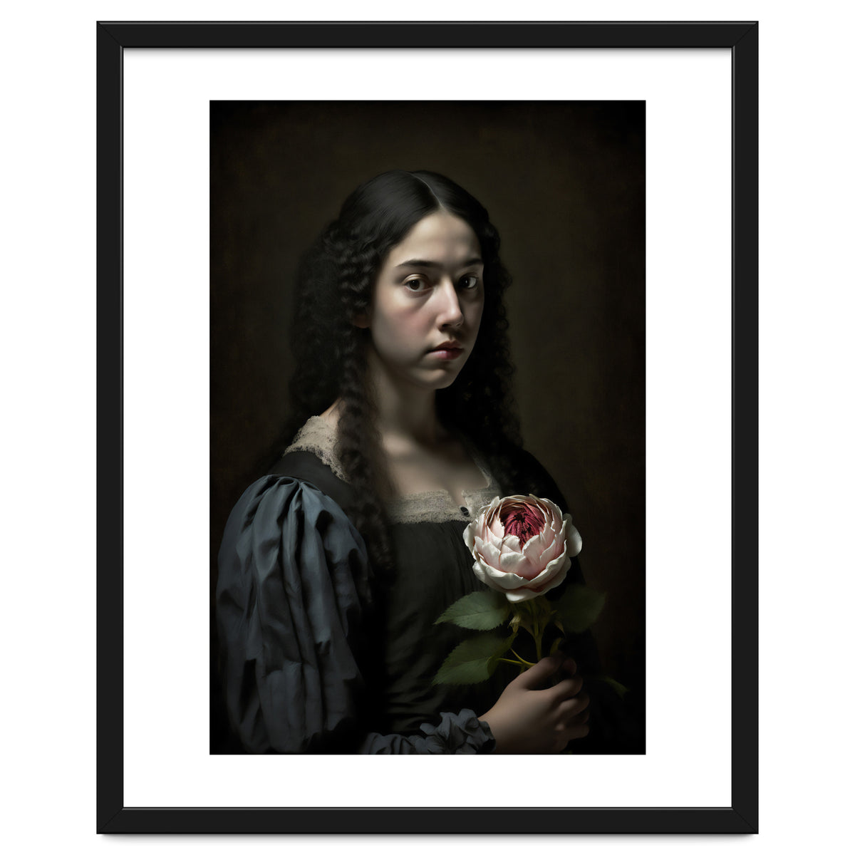 Sad Young Woman Moody Vintage Dark Painting