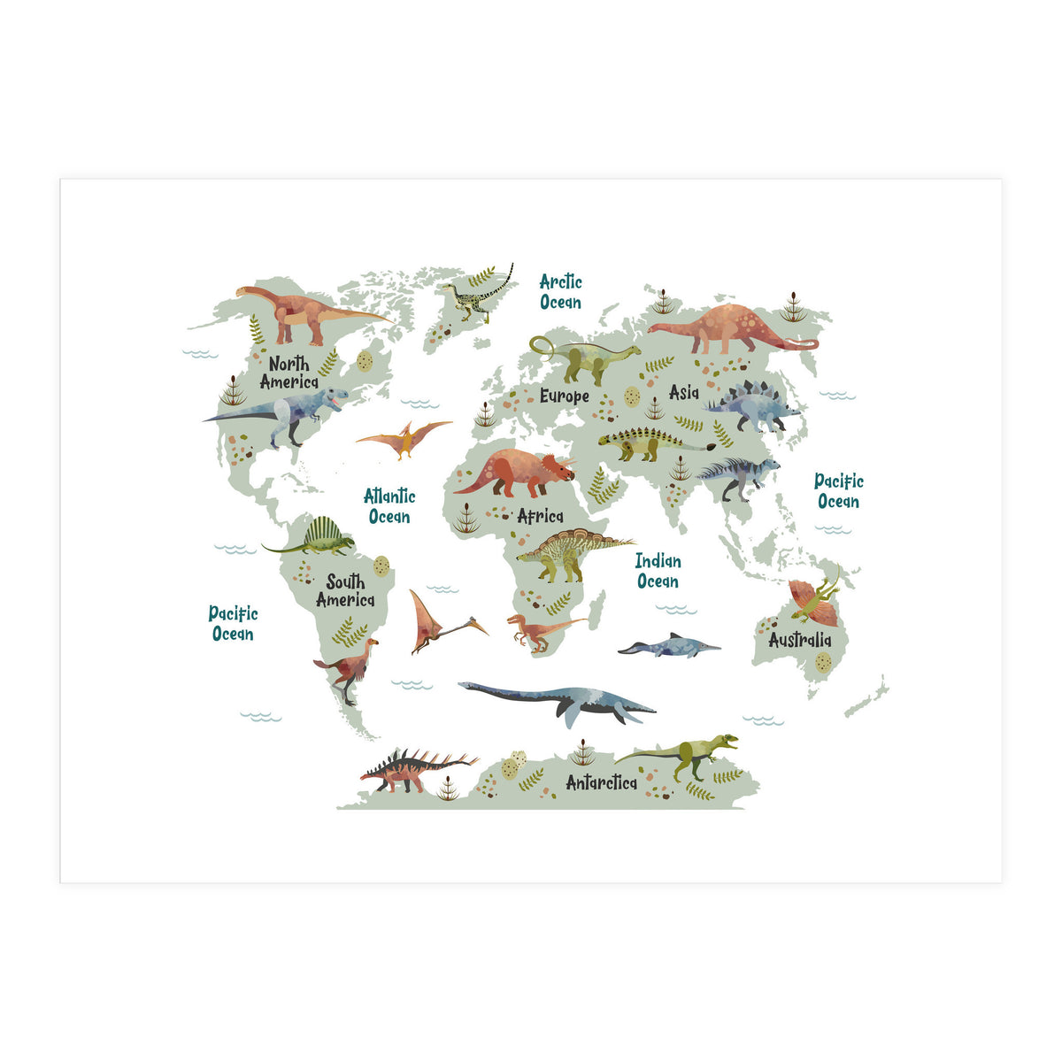 Dinosaur World Map  (Print Only)