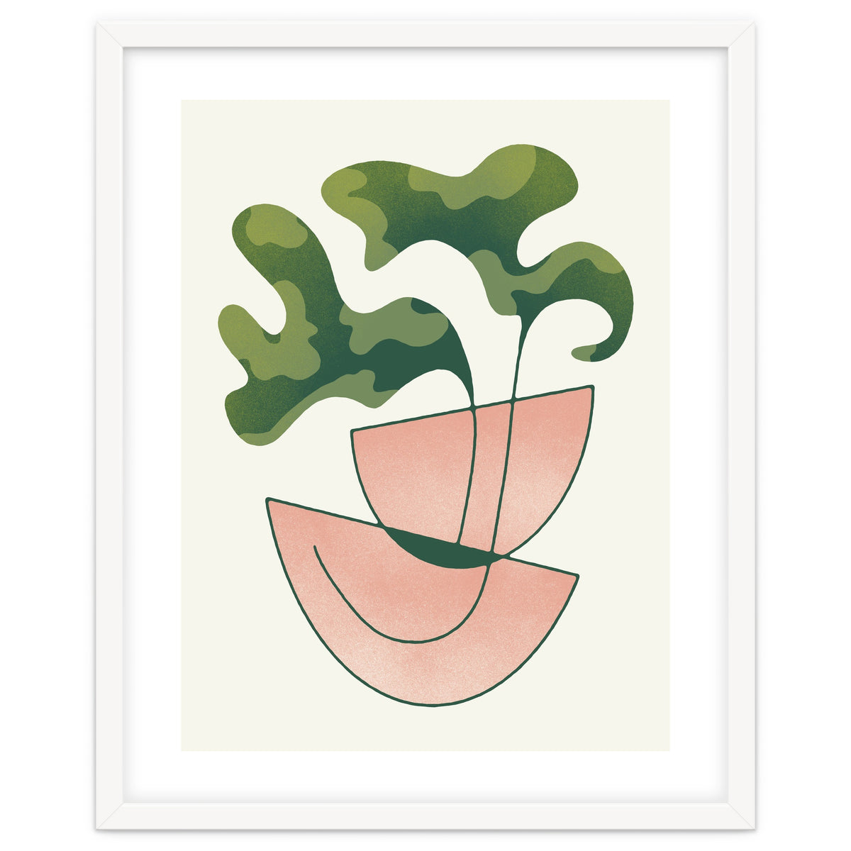 Two Abstract Plant Leaves In A Geometric Vase