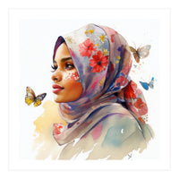 Watercolor Floral Muslim Arabian Woman #1 (Print Only)