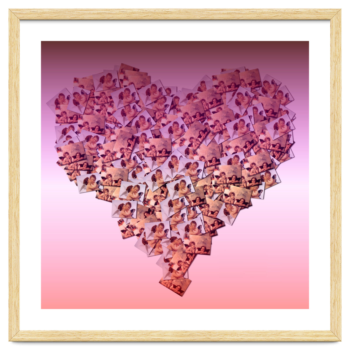 Heart collage of cuddling Cupid like characters