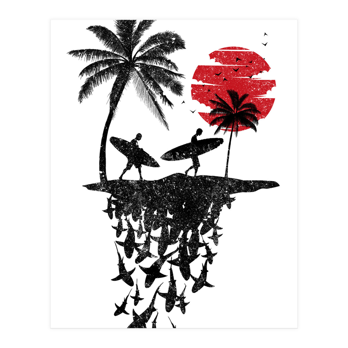 Surfer island sharks (Print Only)