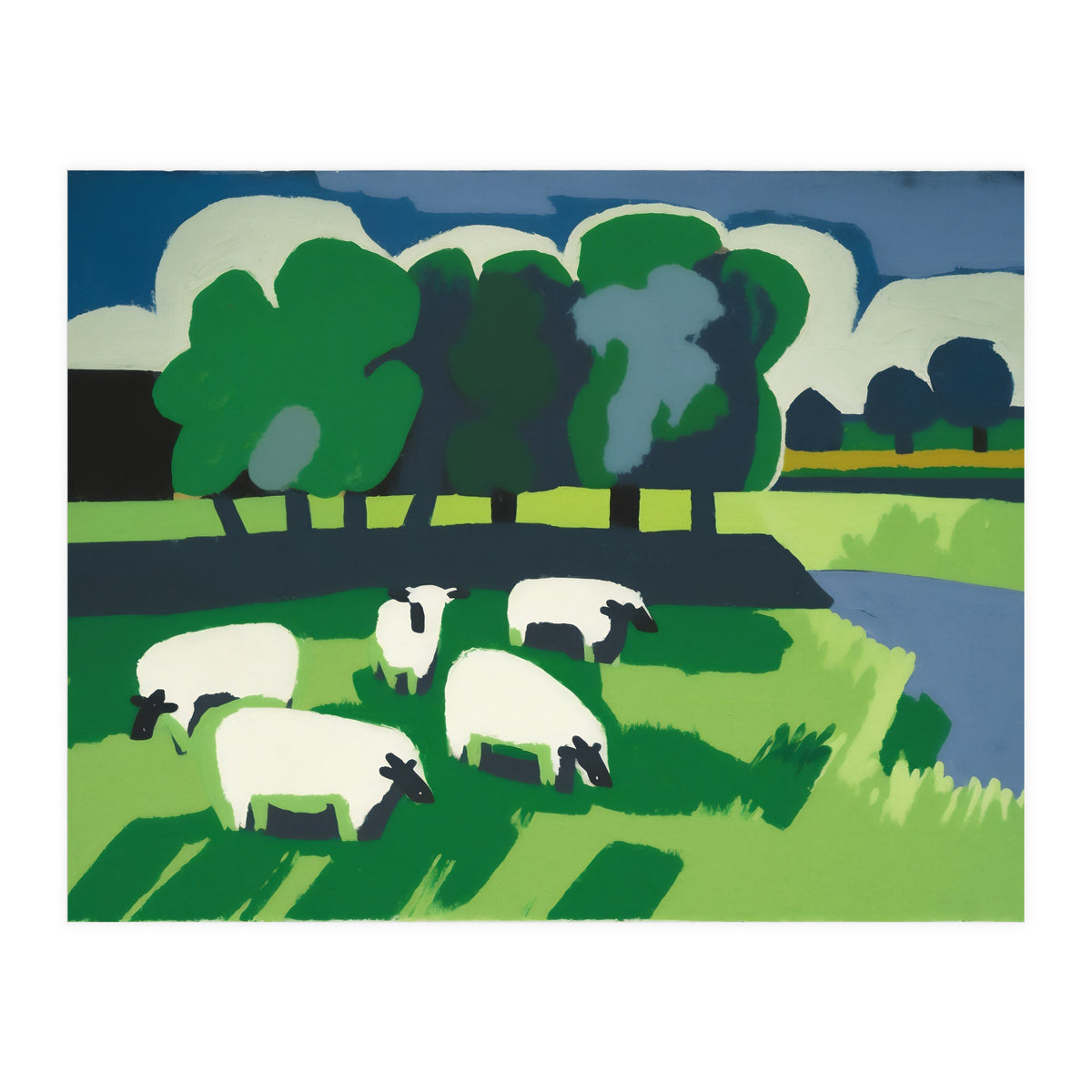 Sheep In A Field Impressionist Landscape (Print Only)