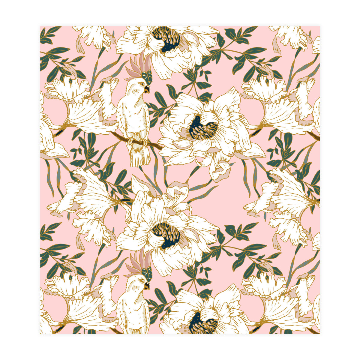 Exotic birds on flowers (Print Only)