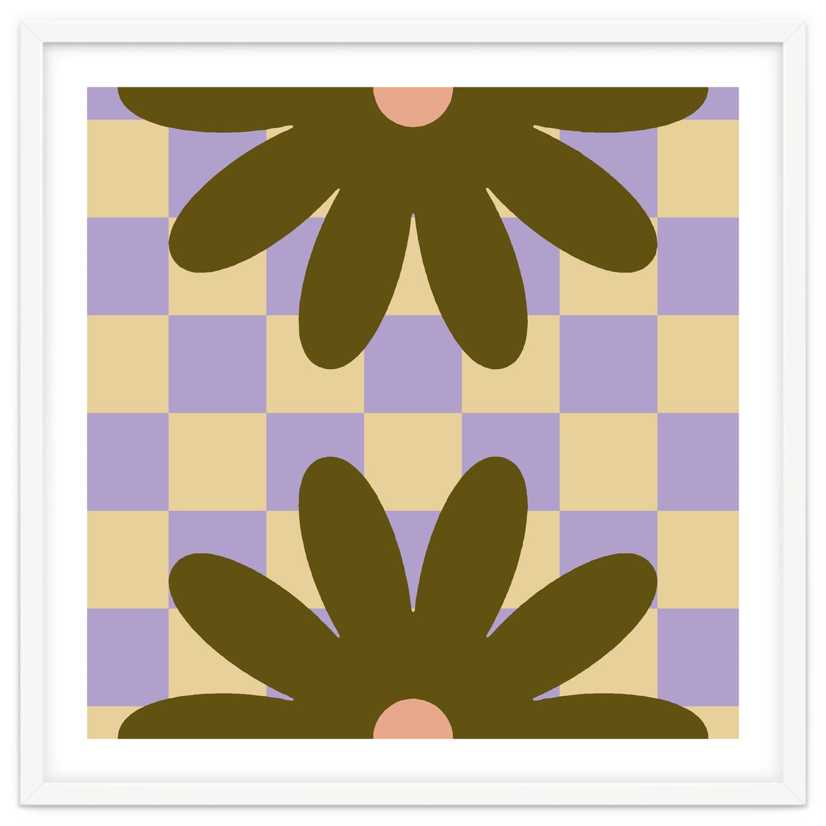 Retro Geometric Simple Flower on Checkerboard