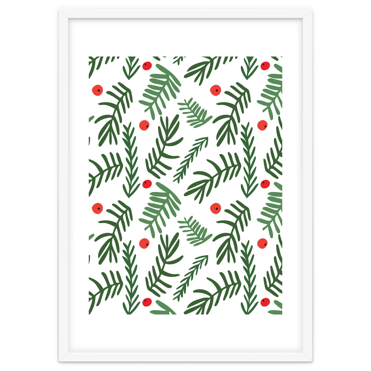 Pine Tree Branches With Christmas Berries Pattern