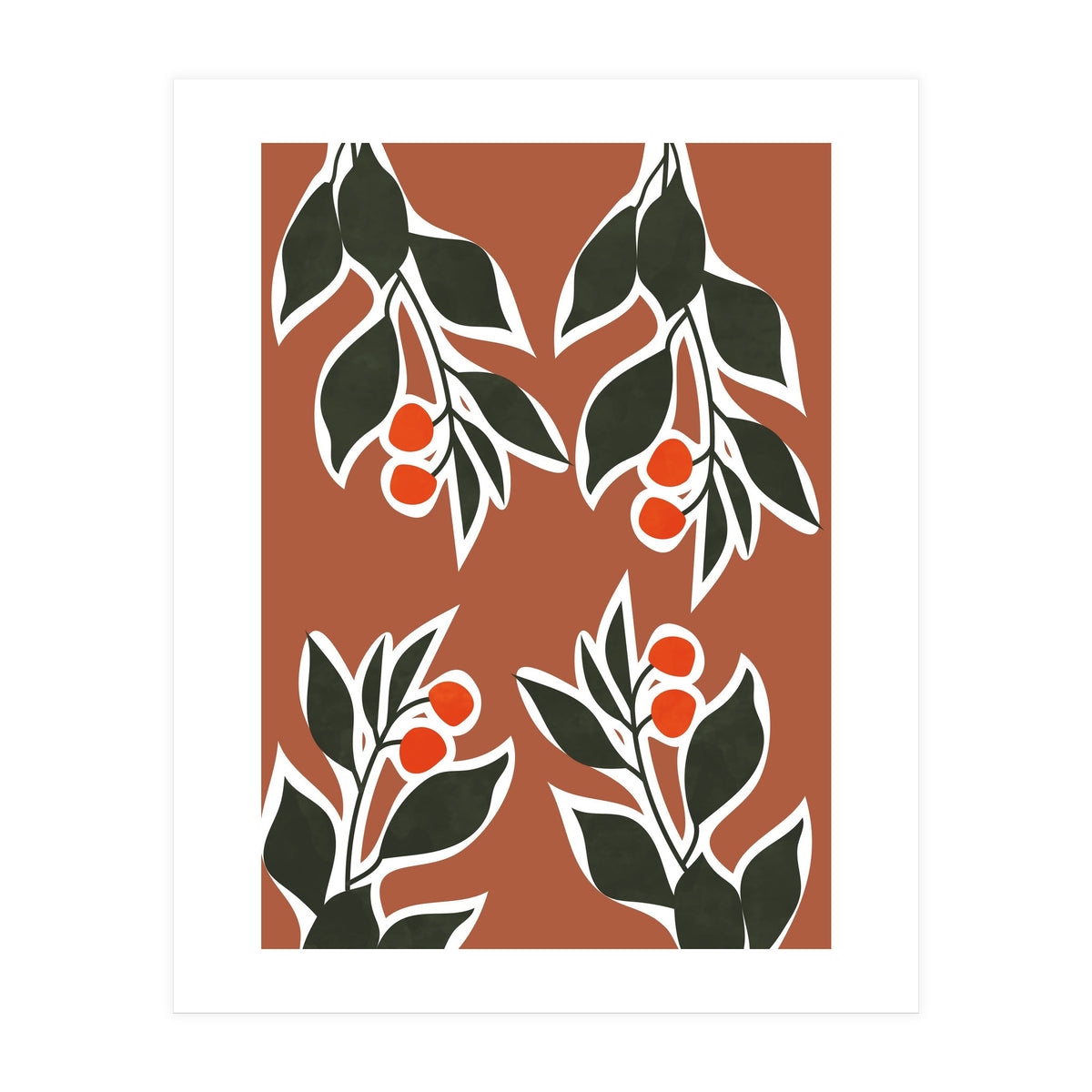 Red Cherry Leaf Boho Botanical II (Print Only)