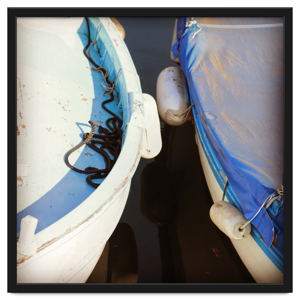 Blue and white wooden fishing boats