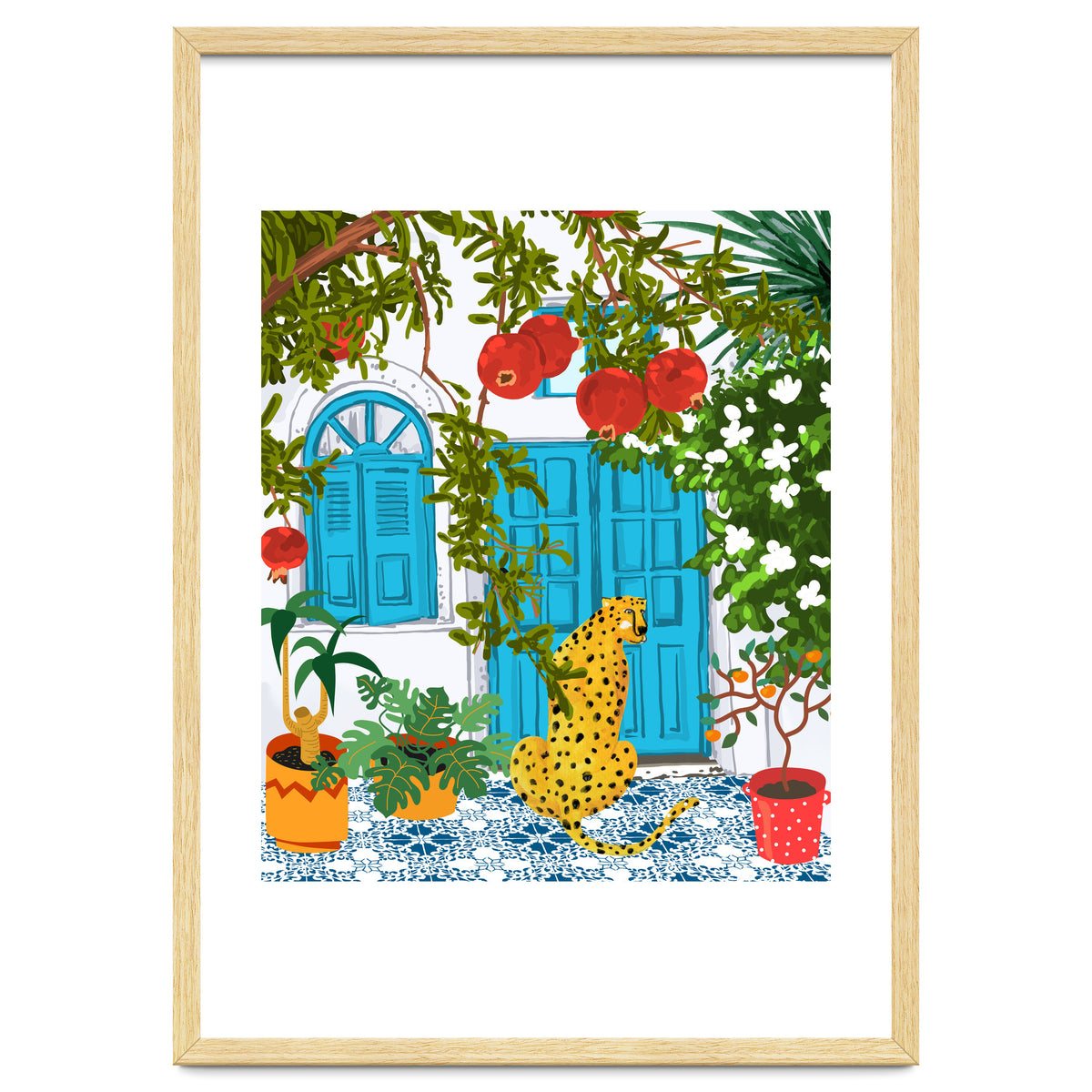 Cheetah Home, Morocco Architecture Illustration, Greece Cats Tropical Urban Jungle Pomegranate