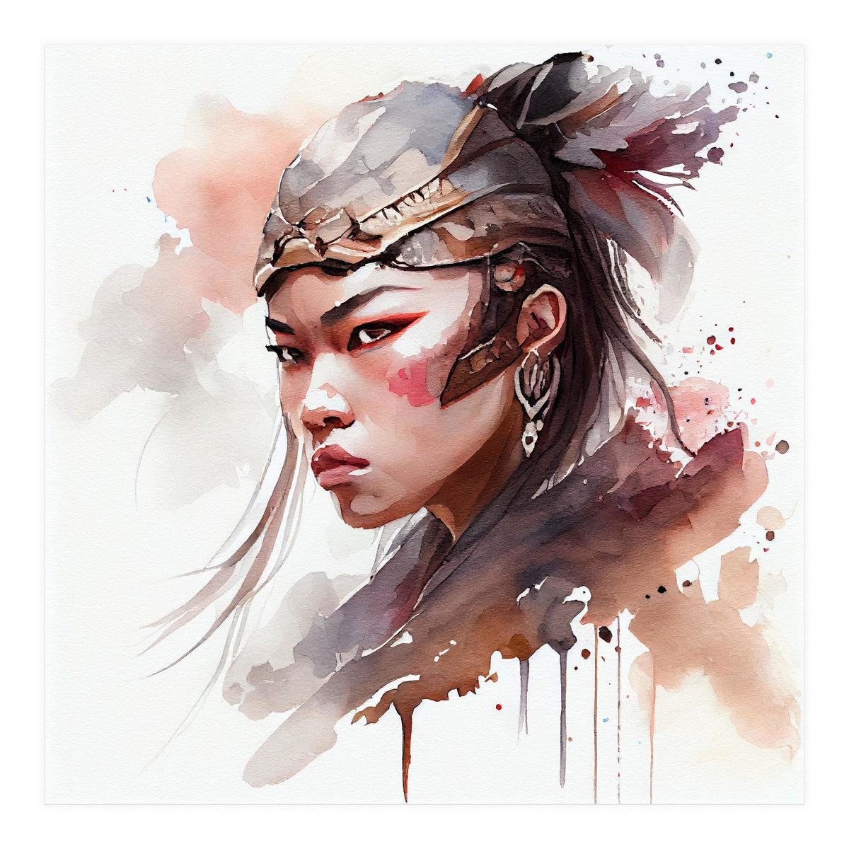 Watercolor Asian Warrior Woman #1 (Print Only)