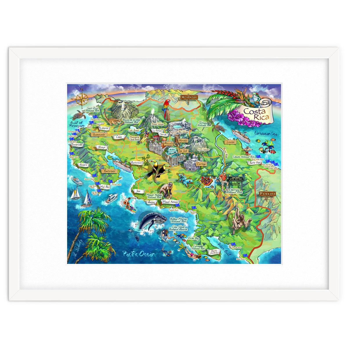 Costa Rica Map Illustration