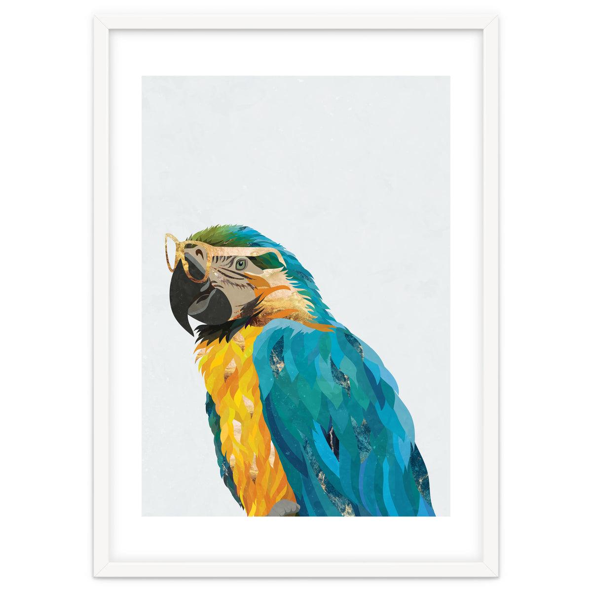 Macaw Portrait wearing gold glasses