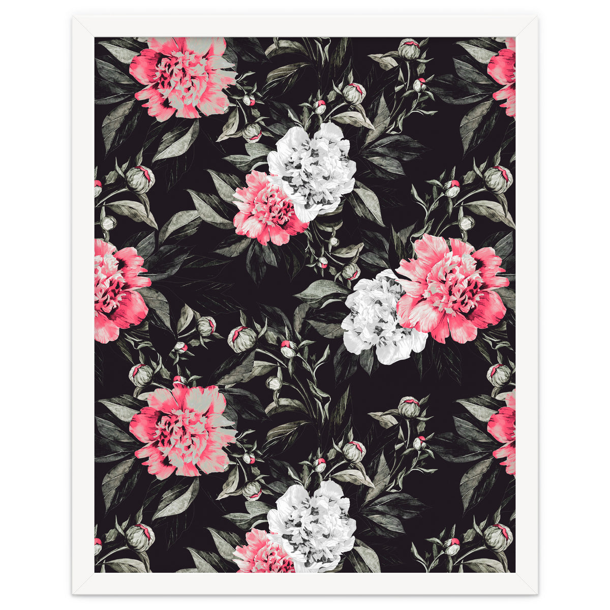 Floral pink - black & white dark
