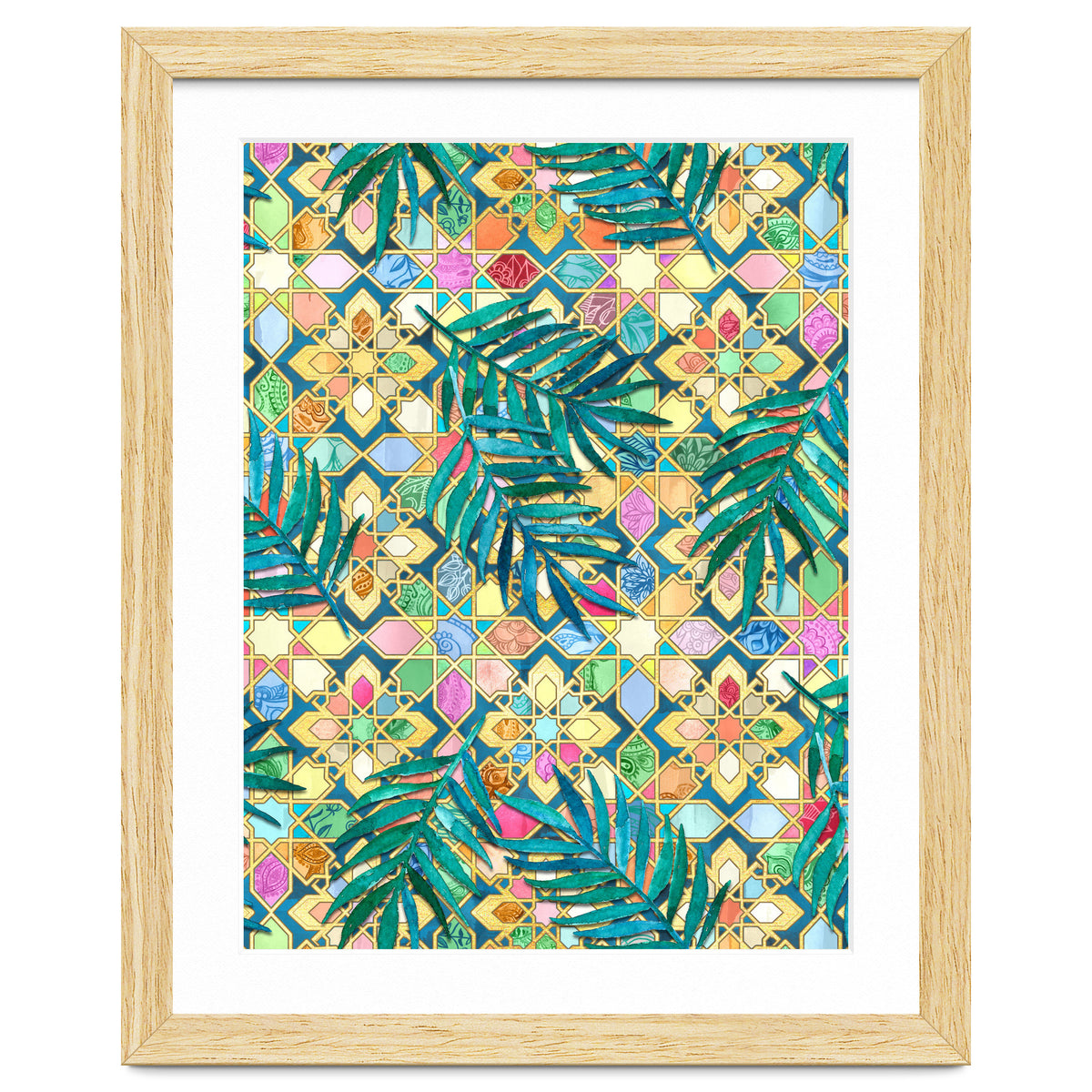 Gilded Moroccan Mosaic Tiles with Palm Leaves