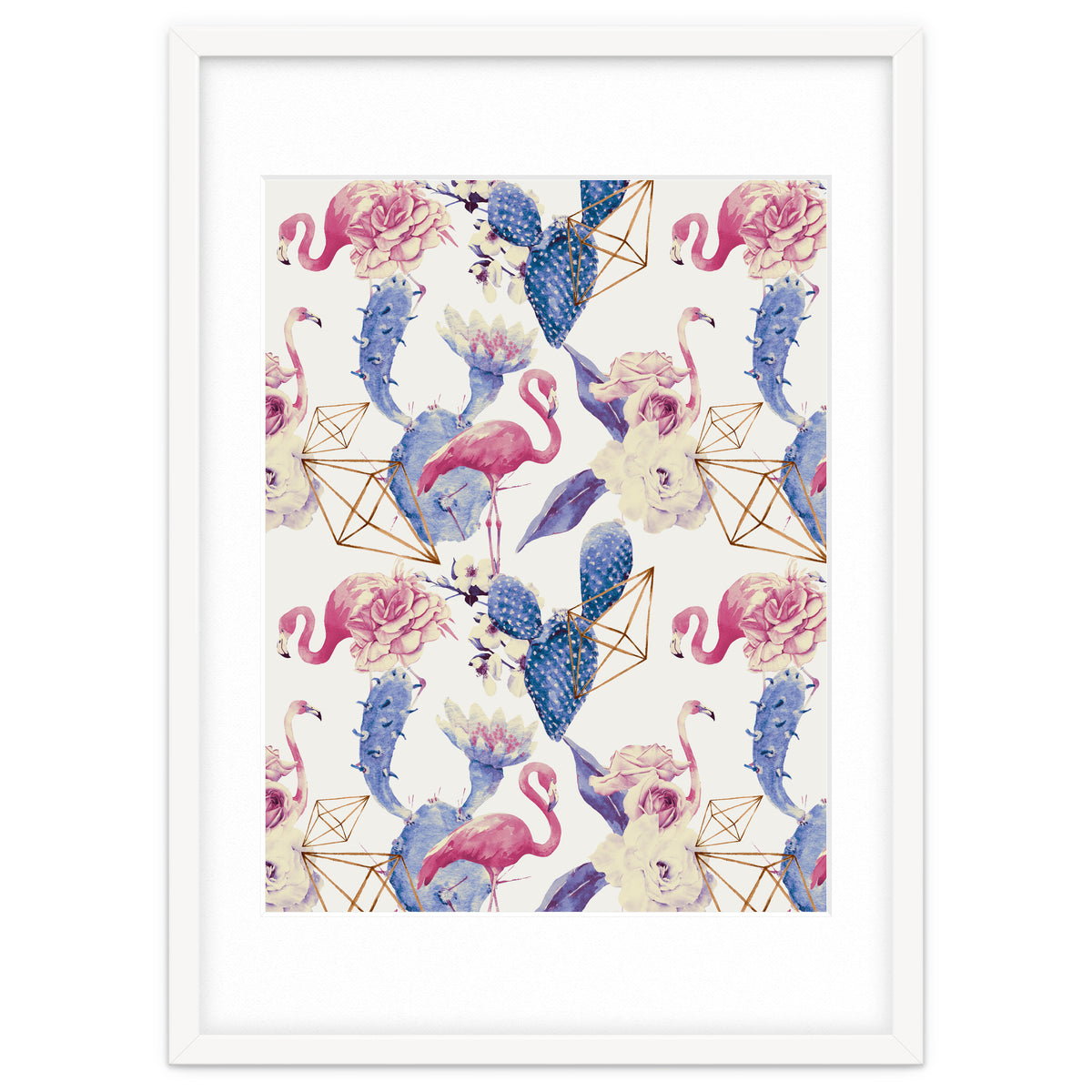 Flamingos, geometric and flowers 02