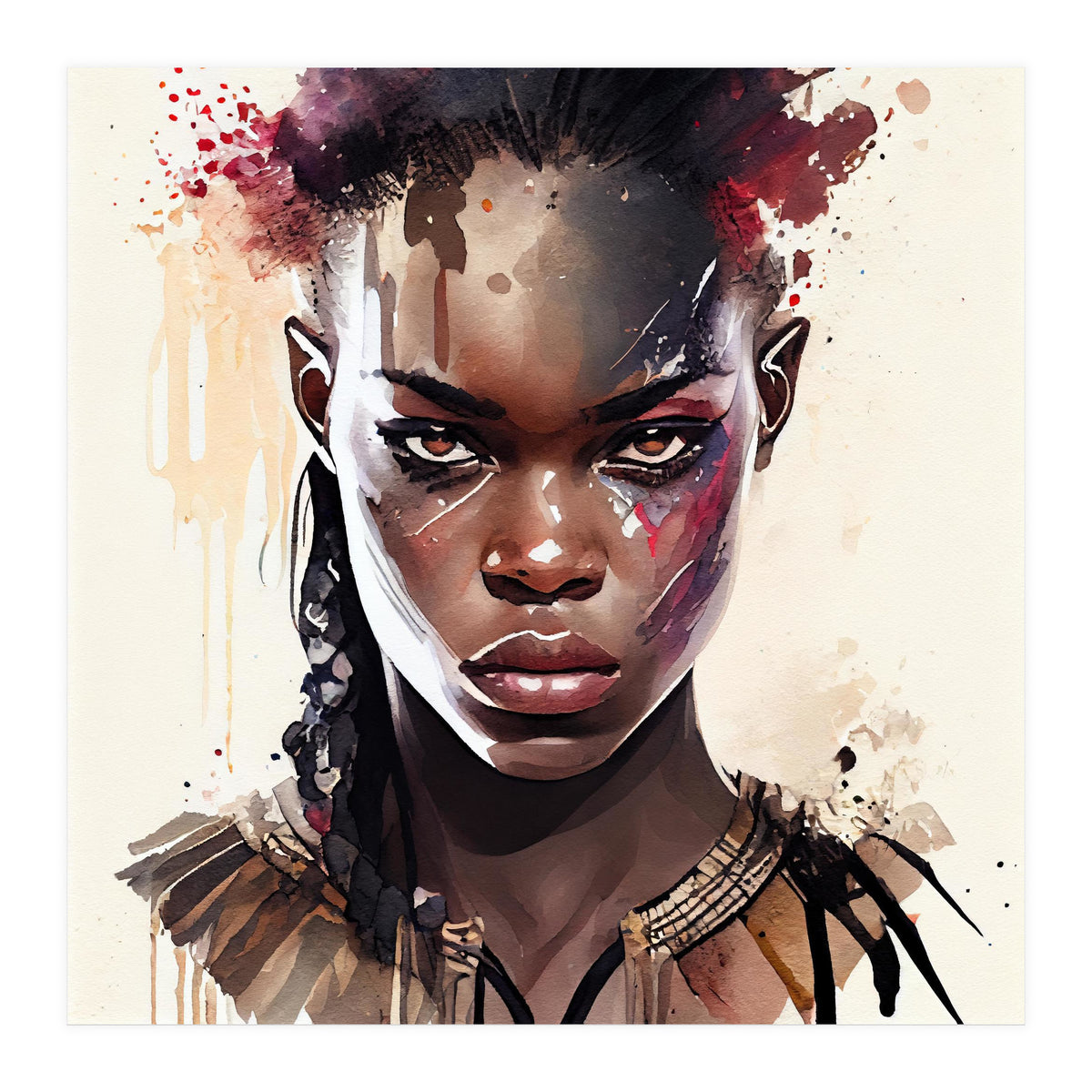 Watercolor African Warrior Woman #2 (Print Only)