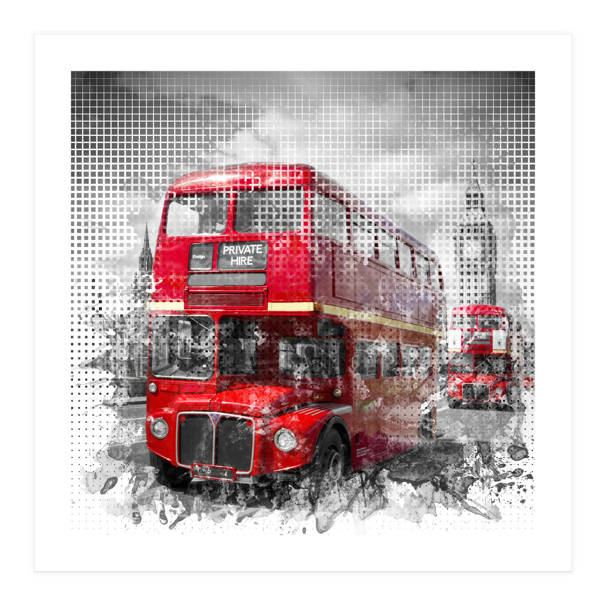 Graphic Art LONDON WESTMINSTER Red Buses (Print Only)