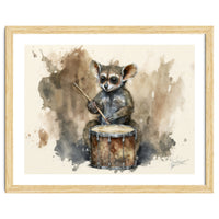 Bush Baby Playing Drum Watercolor Painting