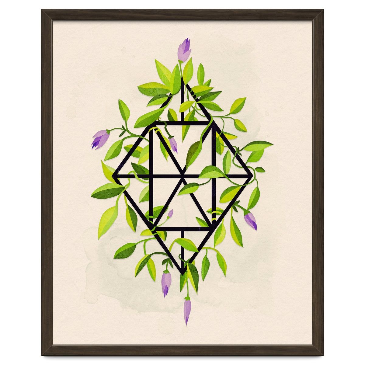 Geometric frame with leaves and flowers