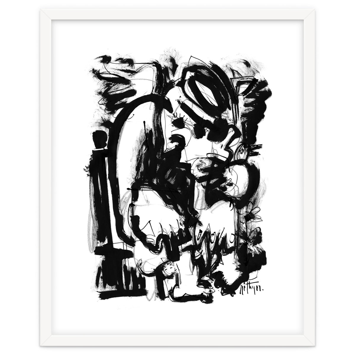 Saint With Bird - b&w