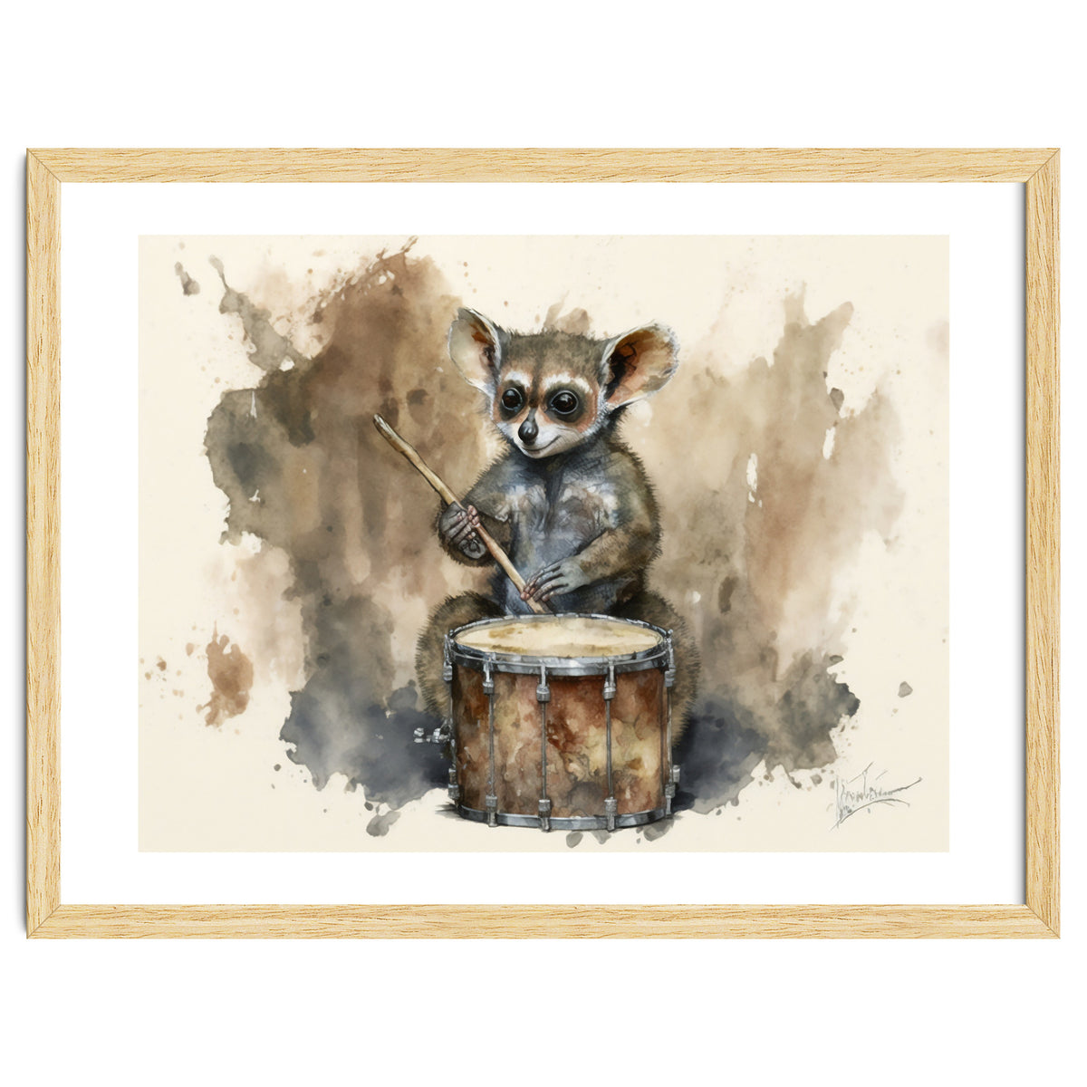 Bush Baby Playing Drum Watercolor Painting