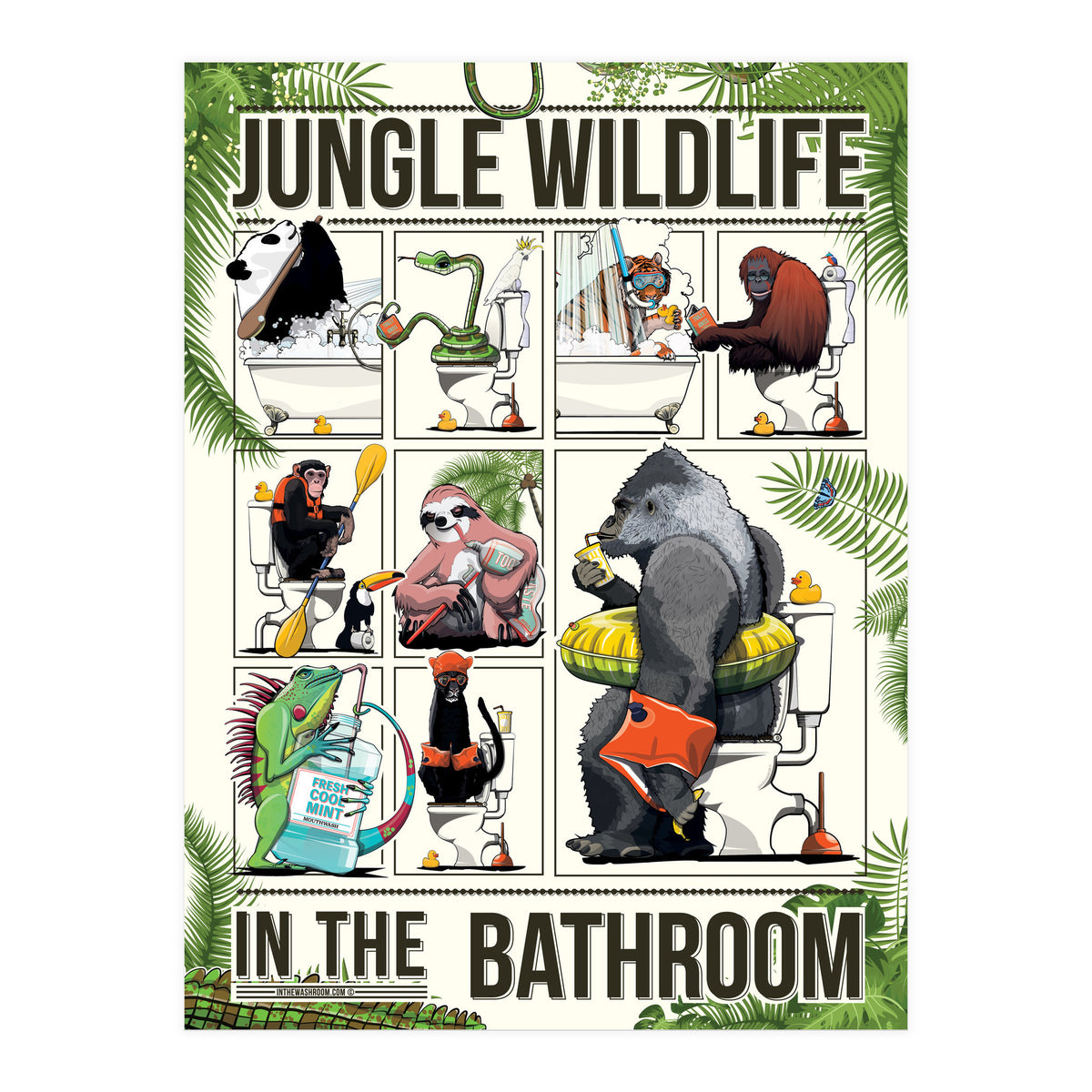 Jungle Wildlife in the Bathroom, funny toilet humour (Print Only)