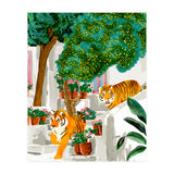 Tigers in Greece | Santorini Travel Architecture, Wildlife Animal Painting | Watercolor Illustration (Print Only) thumbnail
