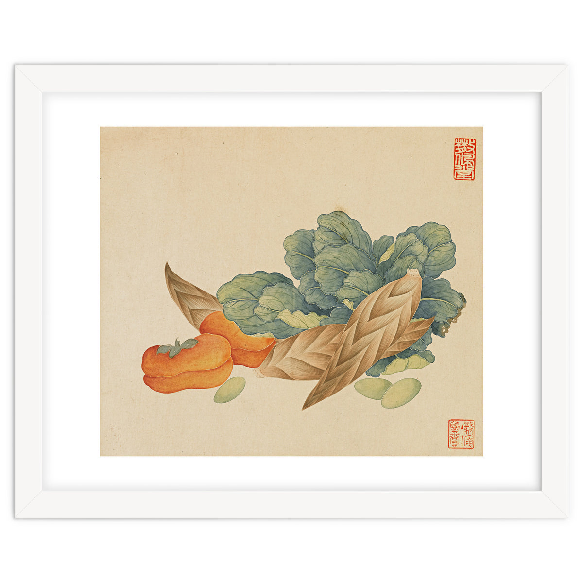 Wang Chengyu~flowers And Vegetables, Vegetables, Fruits, Chinese Cabbage, Lentils, Bamboo Shoots, Persimmons