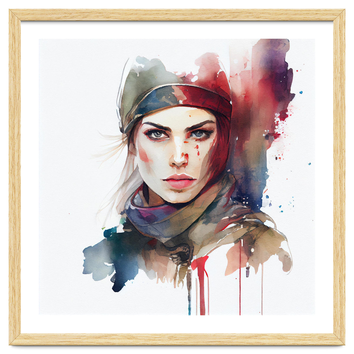 Watercolor Medieval Soldier Woman #1