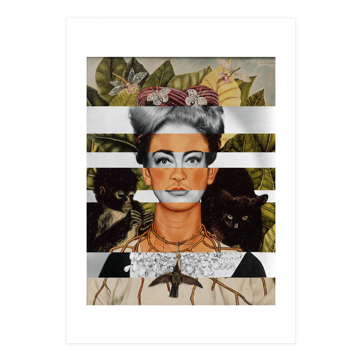 Frida Kahlo "Self Portrait with Thorn Necklace and Hummingbird" & Joan Crawford (Print Only)