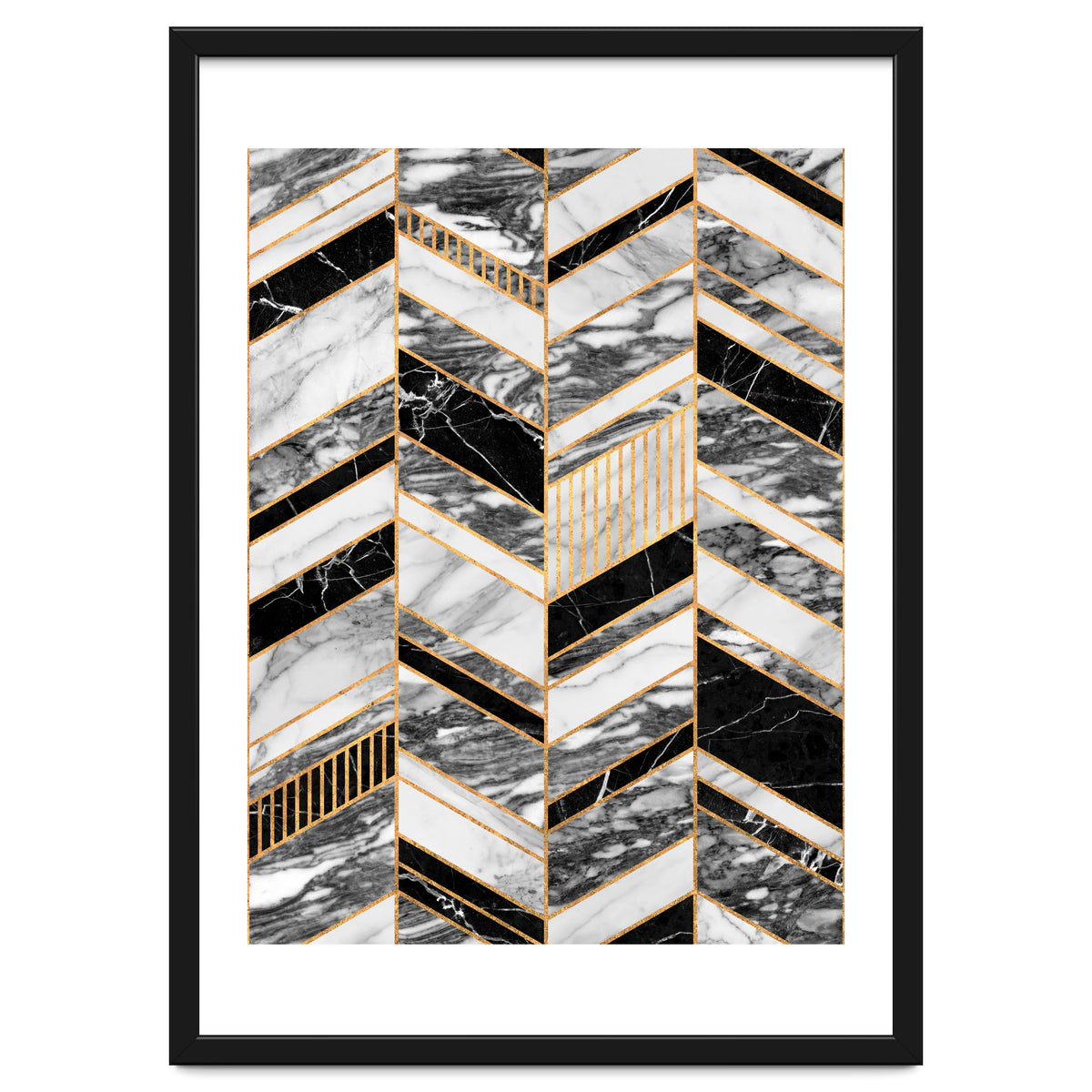 Abstract Chevron Pattern - Black and White Marble