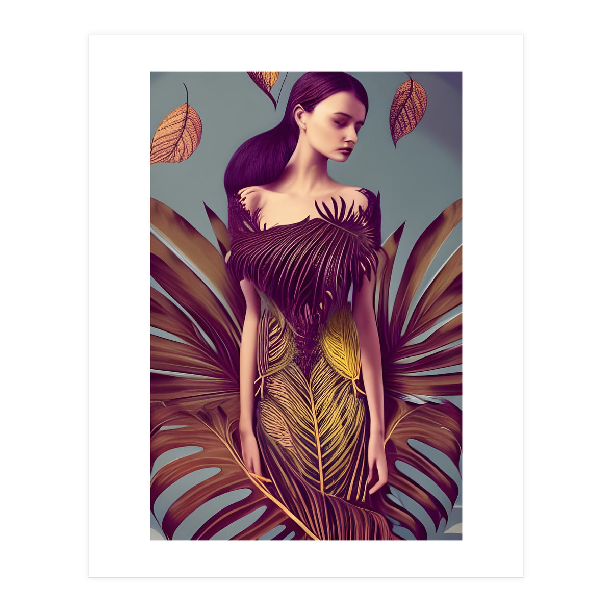 Lady dressed in Monstera Deliciosa Leaves (Print Only)