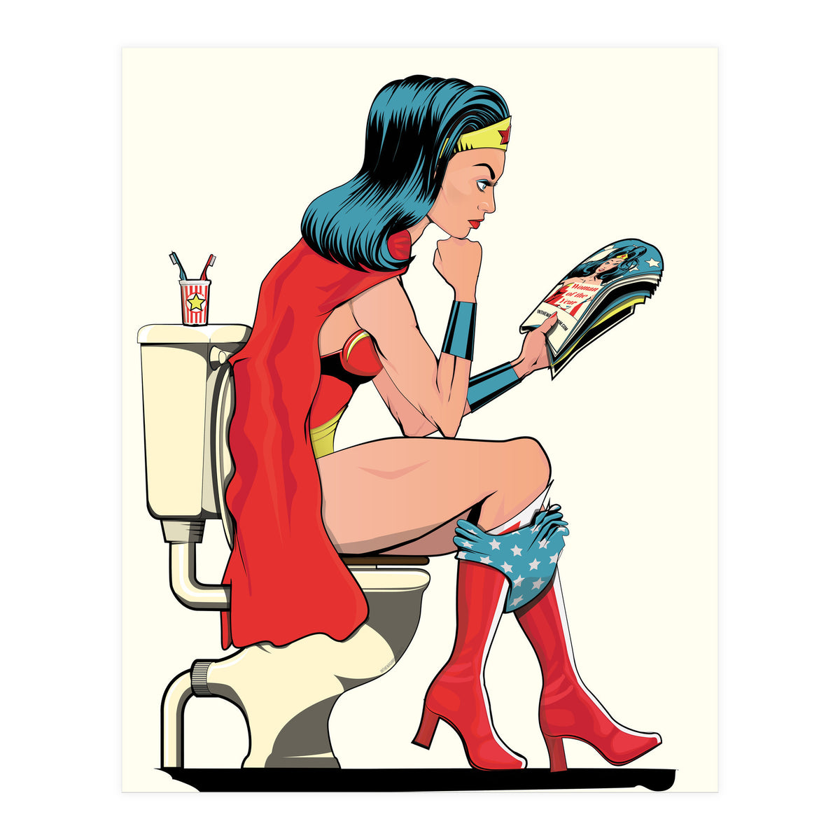 Wonder Woman on the Toilet, funny Bathroom Humour (Print Only)