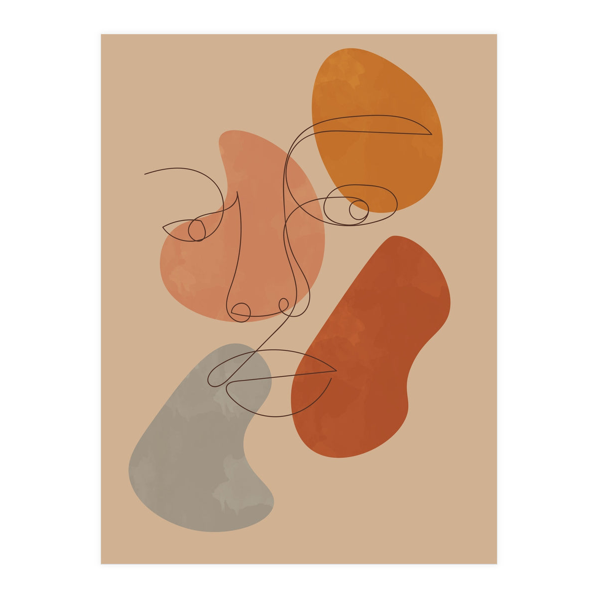 Feminine Line Art Boho Woman Face (Print Only)