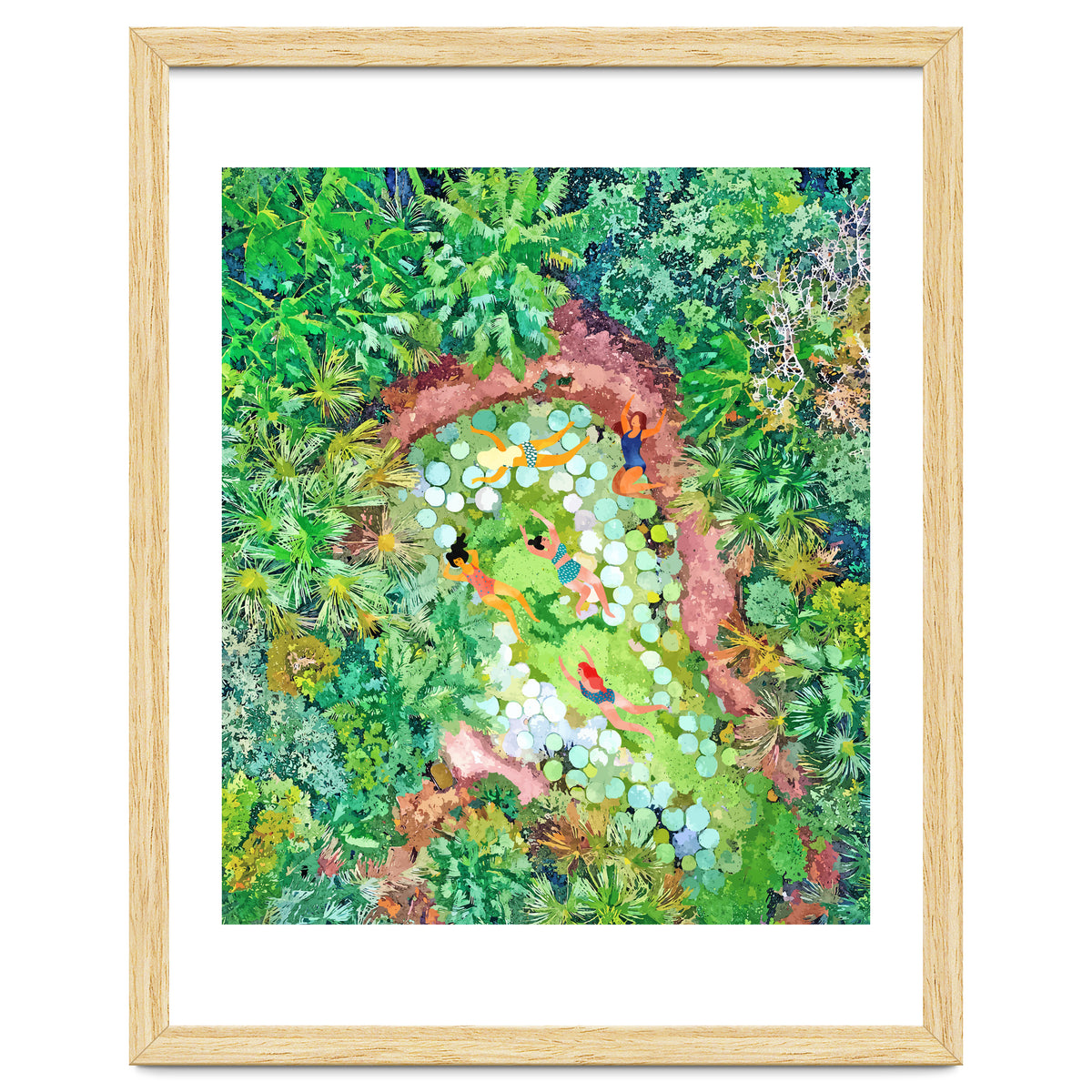 Tropical Vacay | Rainforest Jungle Botanical Lush Nature | Summer Lake People Swim | Boho Painting
