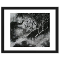 Black and White Forest in Clouds