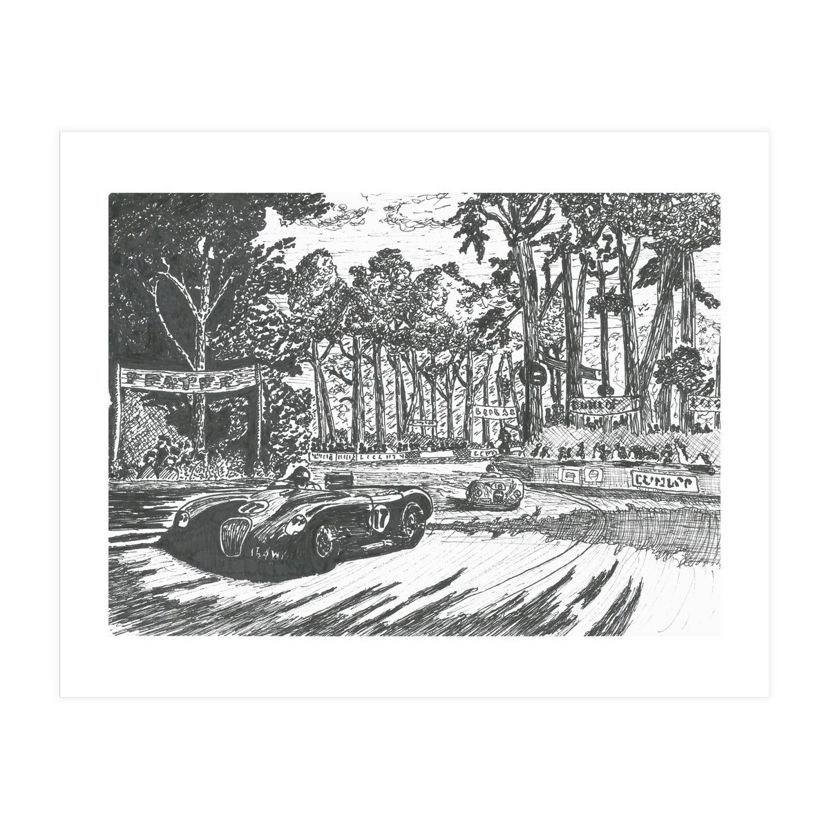 Jaguar C-Type Classic Le Mans Ink Drawing (Print Only)
