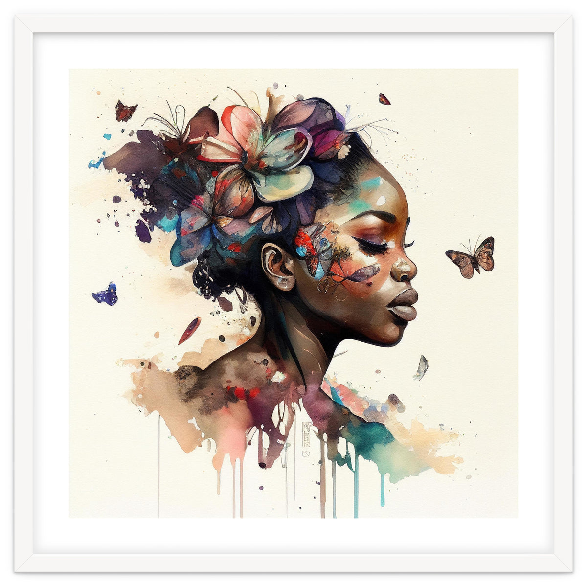 Watercolor Butterfly African Woman #11