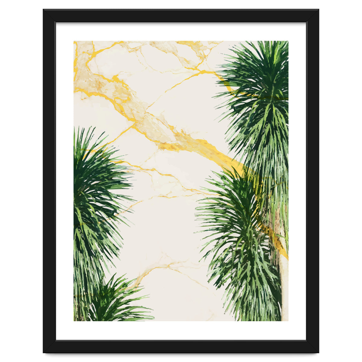 Gold marble texture with palm tree
