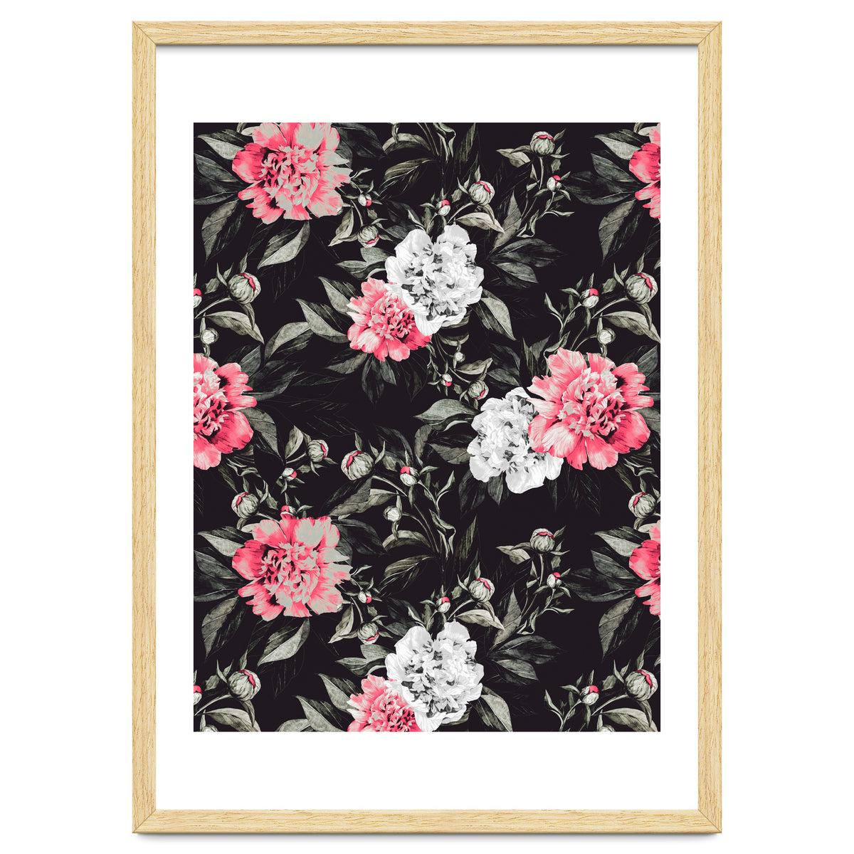 Floral pink - black & white dark