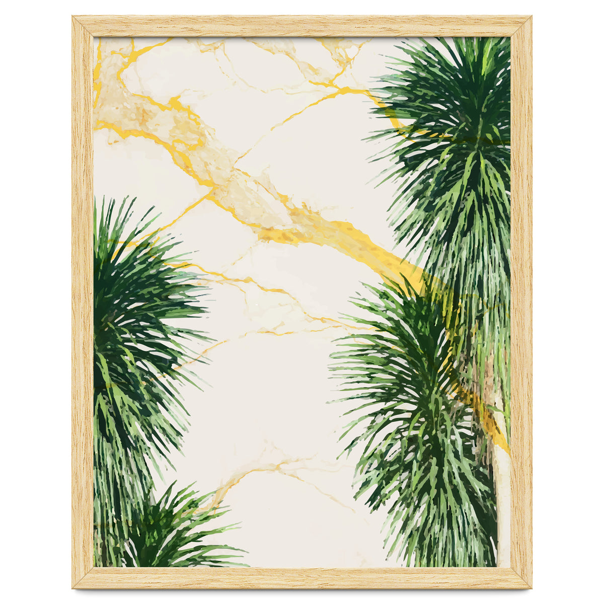 Gold marble texture with palm tree