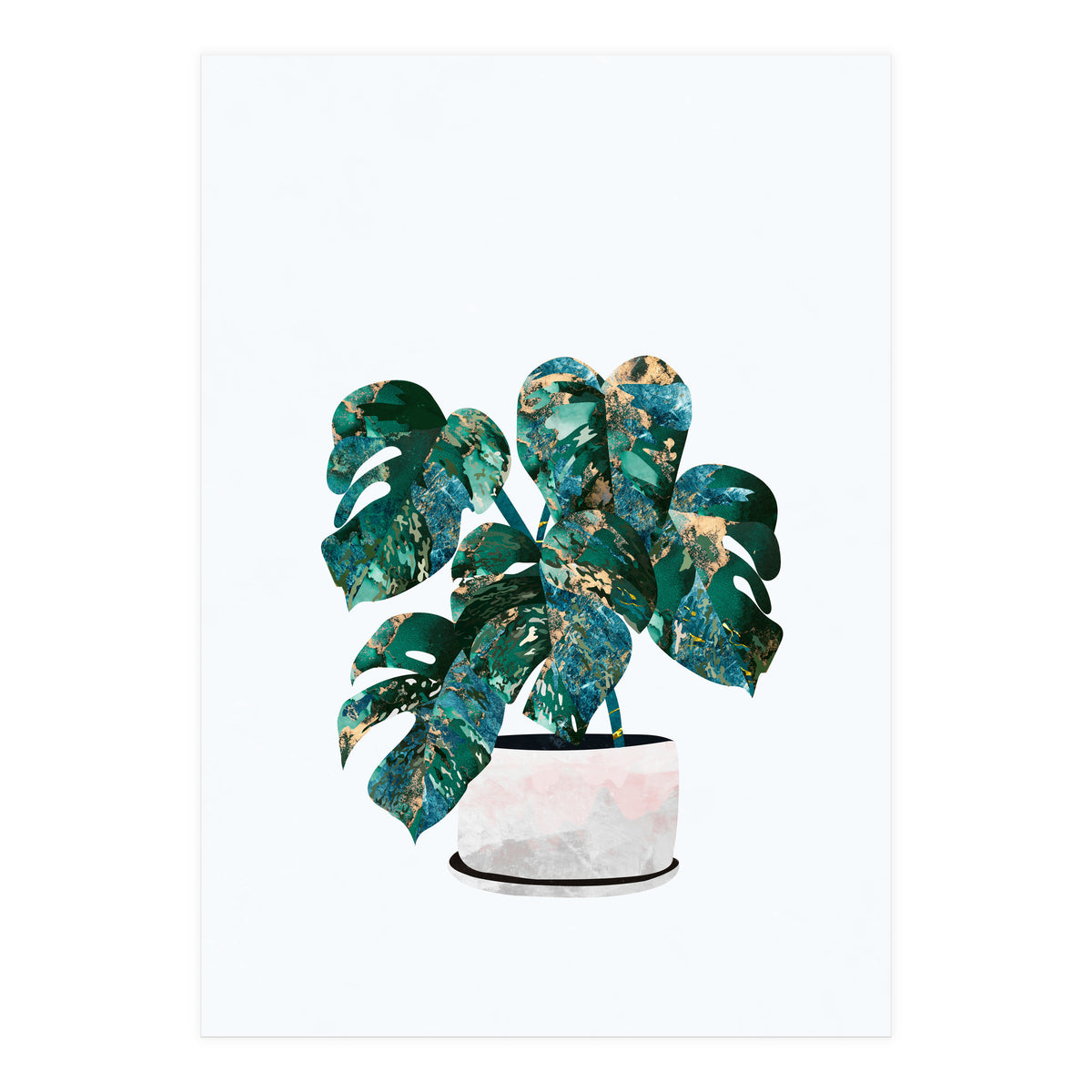 Swiss Cheese Monstera Plant Gold and Green (Print Only)