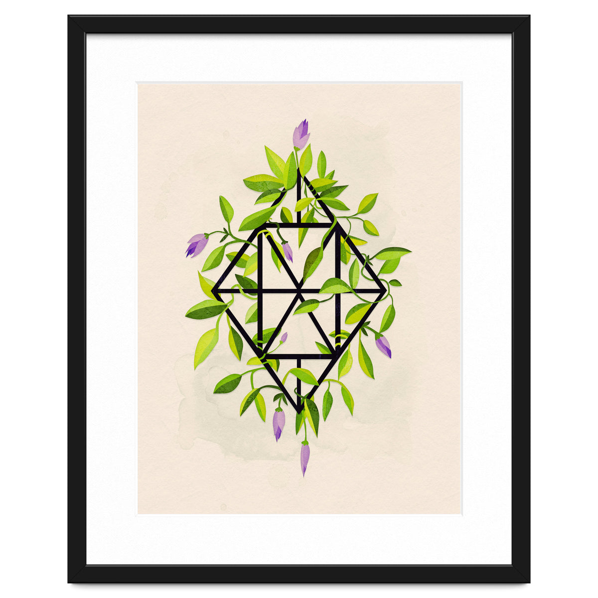 Geometric frame with leaves and flowers