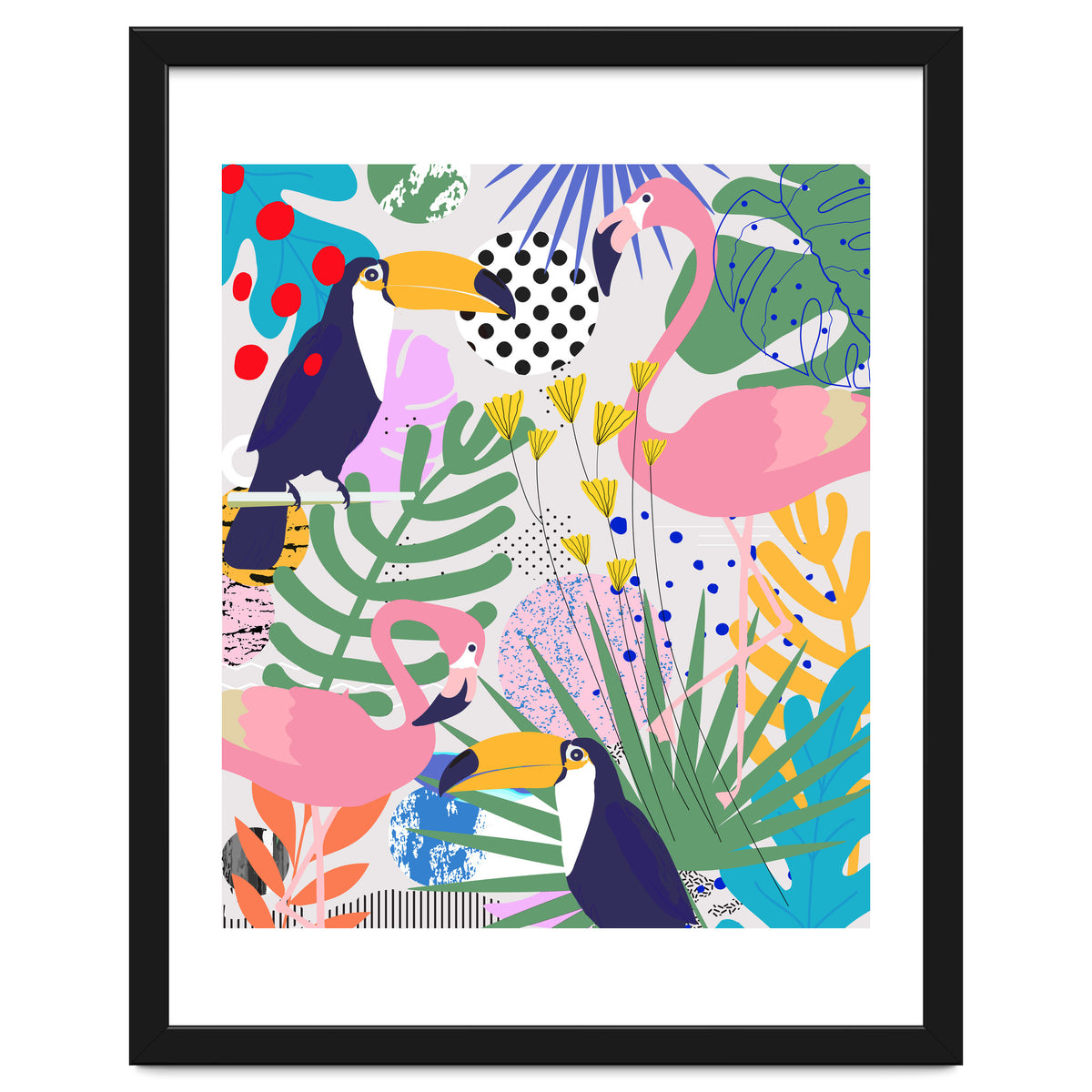 Tropical Spring | Pastel Quirky Modern Bohemian Jungle Botanical | Flamingo Palm Cockatoo Birds