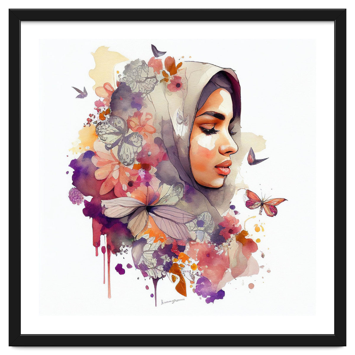 Watercolor Floral Muslim Arabian Woman #6