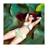 The Moment of Peace, Girl Woman on Lotus Leaf, Tropical Nature Botanical Watercolor Bohemian Painting (Print Only) thumbnail