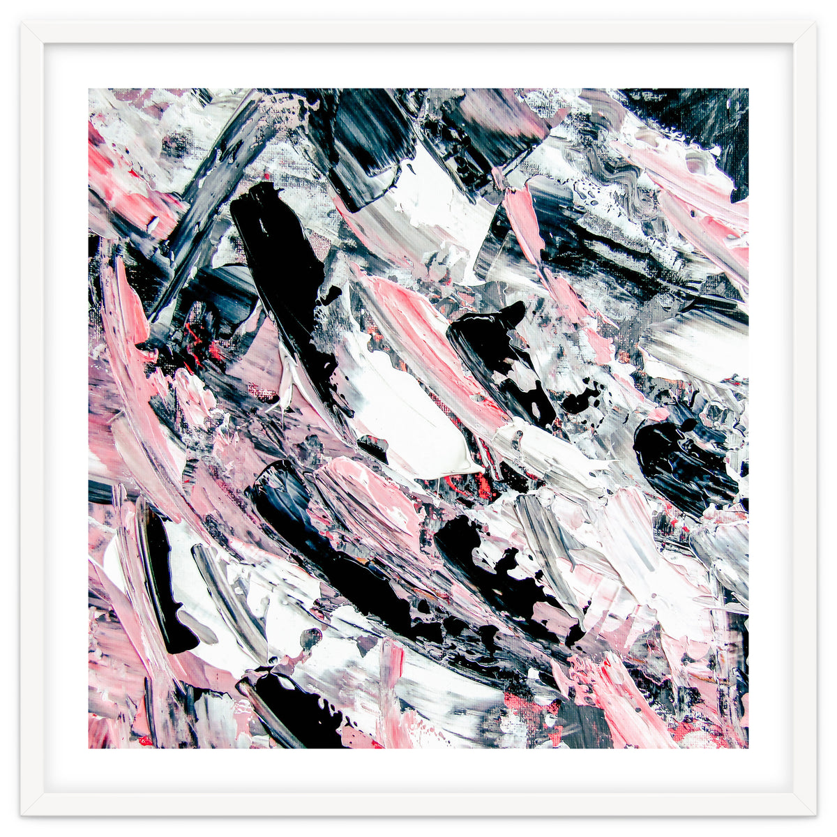Modern Abstract Pastel Pink Black White Grey Acrylic Brushstrokes
