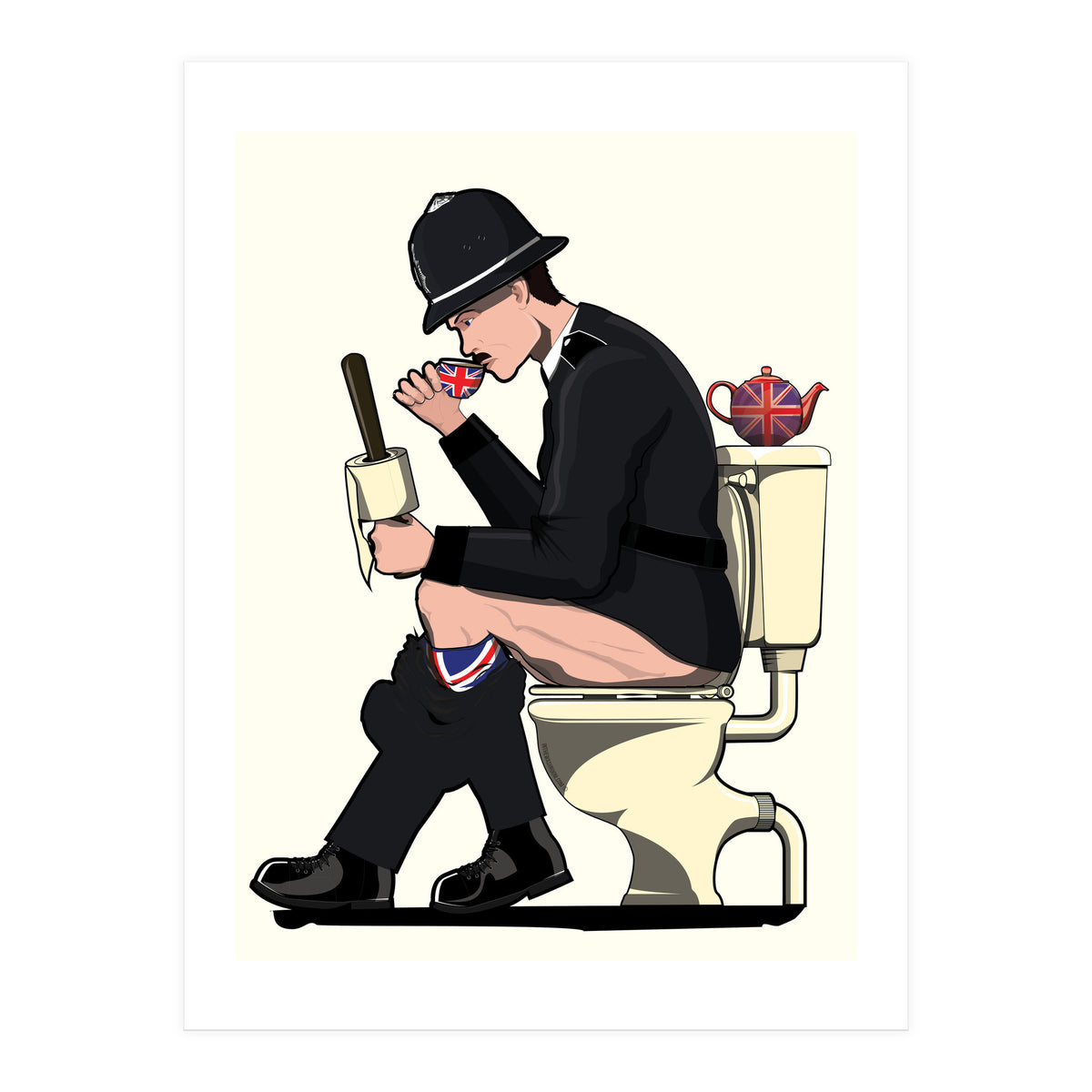 British Policeman on the Toilet, funny bathroom humour (Print Only)